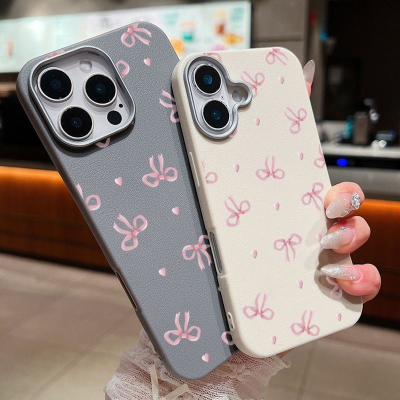 Custodia morbida in pelle con motivo a fiocco rosa per iPhone 16, 15 Pro Max, 14 Plus, 13, 12 Pro, 11, antiurto, in silicone_voghion.com