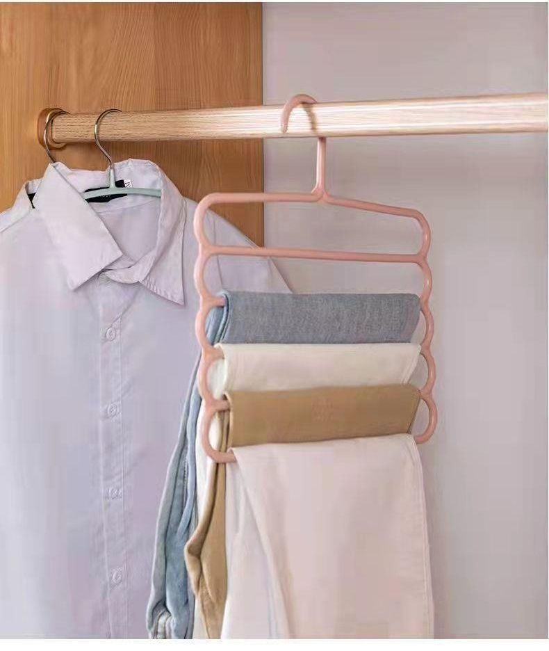 Five-layer Pants Rack Multifunctional Multi-layer Pants Hanger Household Magic Seamless Pants Rack Foldable Wardrobe Storage Artifact_voghion.com