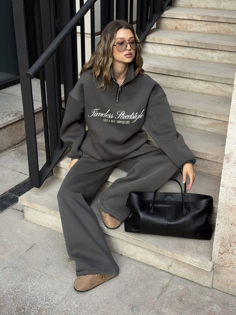Oversized Letter Print Sweatshirt & Jogger Set - Unisex Streetwear Lounge Two-Piece, Drop Shoulder Long Sleeve Hoodie With Matching Drawstring Pants_voghion.com