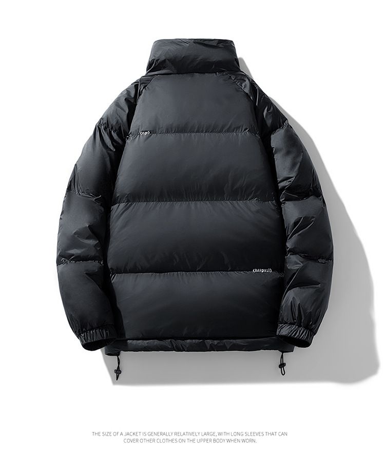 Jaqueta curta de inverno masculina, casaco combinando para casal, gola alta à prova de vento, jaqueta acolchoada de penas de pato branca e quente_voghion.com