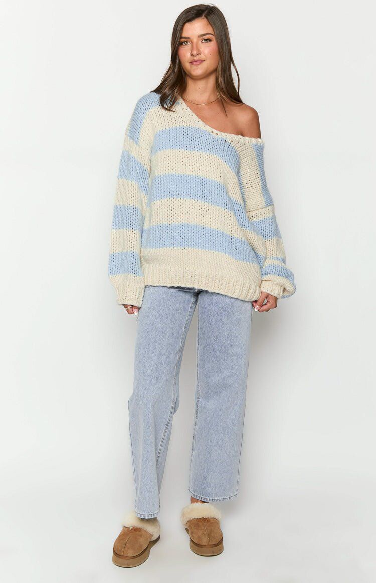 Oversized Dopamine Stripe Knit Sweater - Soft Fashion Drop Shoulder Top For Women, Sweet & Cozy Fall Winter Casual Wear_voghion.com