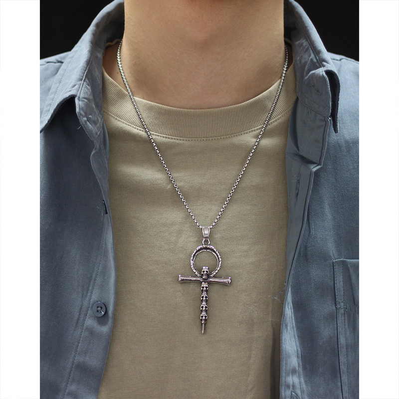 Skull Titanium Steel Men's Necklace Summer Men's Cross Pendant_voghion.com