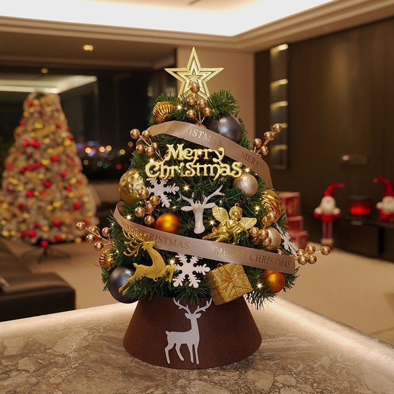 Christmas Mini Tree Set Decoration DIY Desktop Home Gold Coffee Tree Decoration Small Ornaments_voghion.com