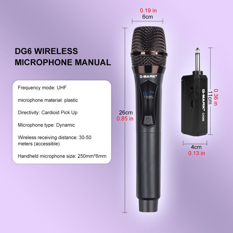 Microfono wireless G-MARK DG6 a 2 canali Sistema UHF Microfono professionale portatile per feste in casa Karaoke Spettacolo in chiesa_voghion.com