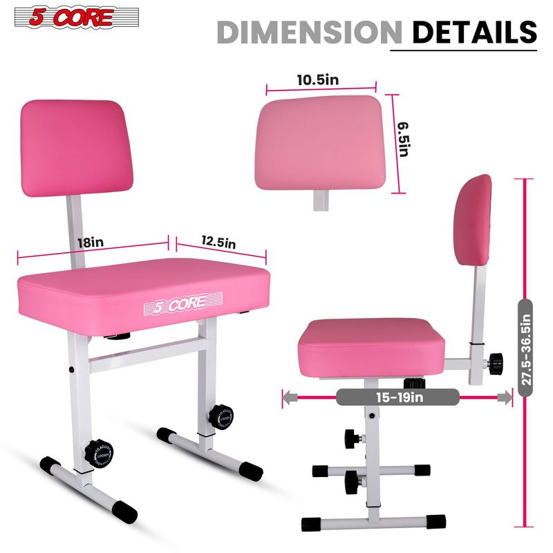 5 CORE Piano Bench Height Adjustable Keyboard Stool Stool Heavy Duty Thick Padded Cushioned Seat With Backrest - PNB B-REST PNK_voghion.com