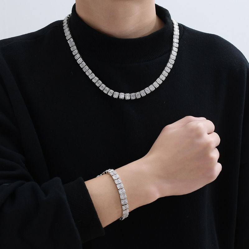 Herrenschmuckset FashionHip Hop Step Square Zirkon Hip Hop Armband Herrenmodetrend Hiphop Quadratisches und rundes Zirkon Mixed Inlay Armband_voghion.com