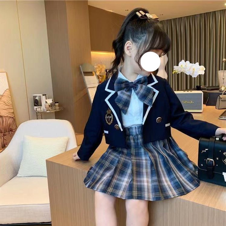 Giacca da ragazza stile college primaverile, camicia, gonna a pieghe, uniforme Jk per bambini_voghion.com