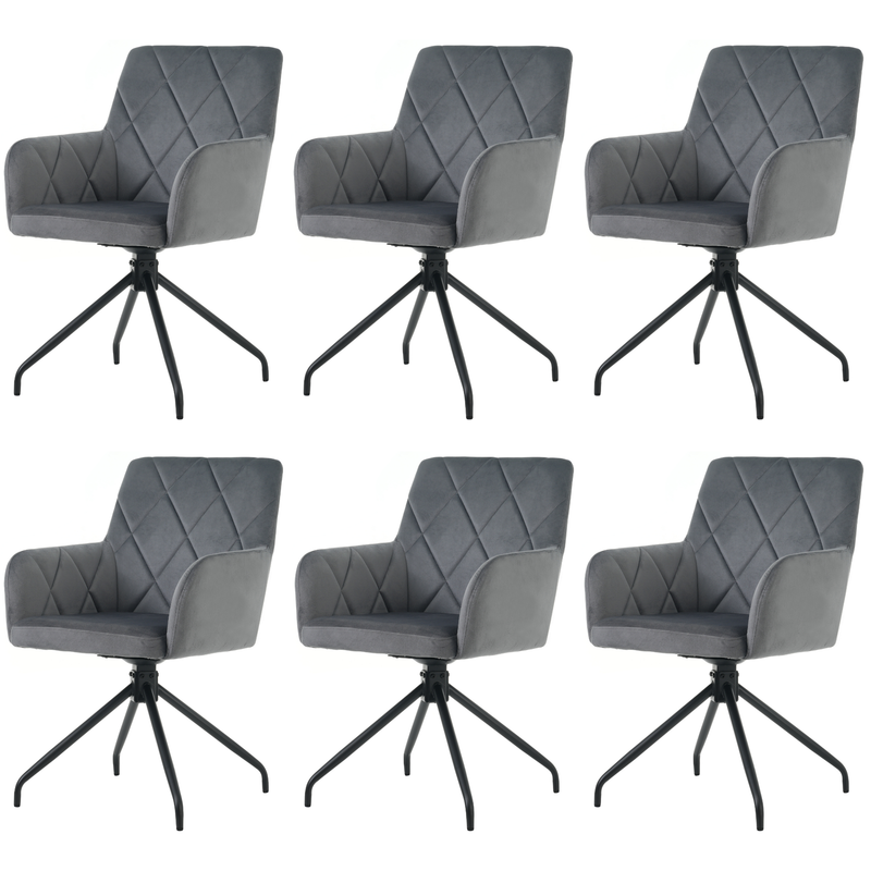 6er Set Drehbare Esszimmerstühle Mit Rautenmuster, Samt Anthrazit_voghion.com