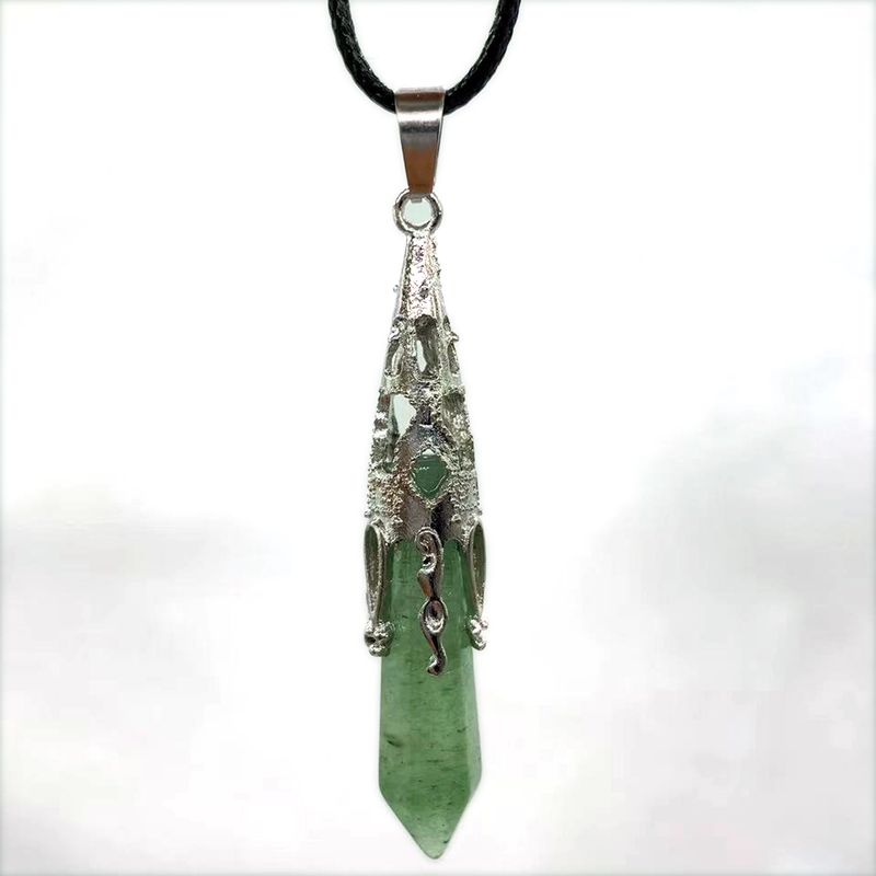 Colliers rétro bijoux cristal naturel gemme alliage pendule hexagonal Morning Glory pendentif simple pendentif collier_voghion.com