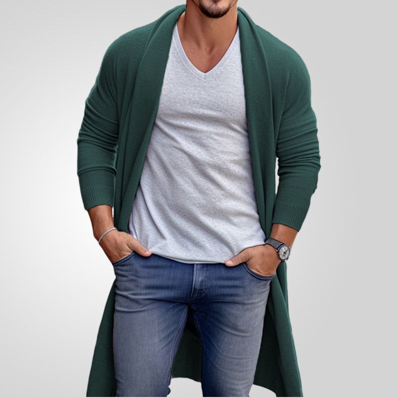 Frühling und Herbst dünne gestrickte Shirt Herren lose lange Wollmantel_voghion.com