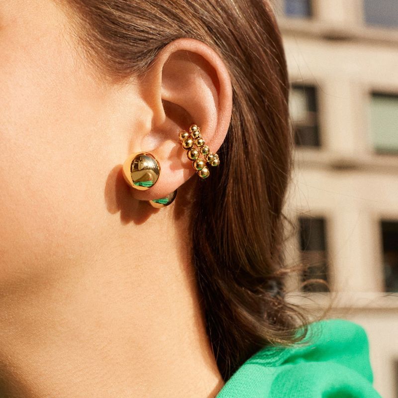 Boucles d'oreilles en alliage géométrique en forme de C, manchette dorée avec perles, clip d'oreille unique pour femme_voghion.com
