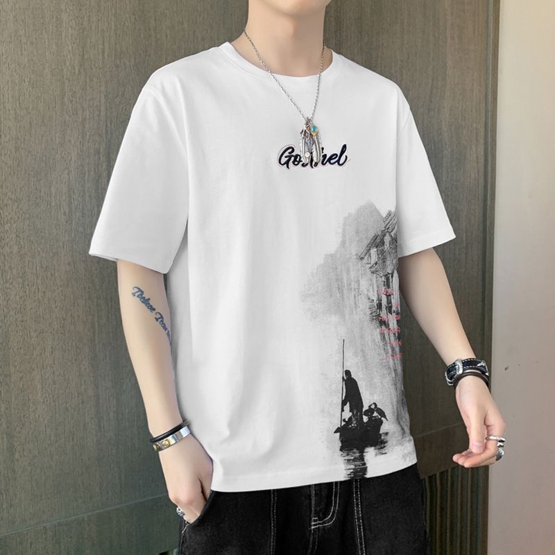 T-shirt d'été à manches courtes pour homme, haut ample et tendance, en soie glacée_voghion.com
