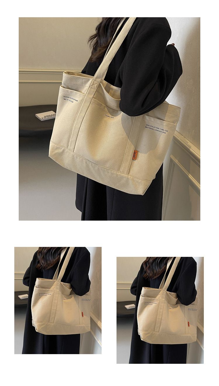 Female Slouchy Large Capacity Canvas Bag Tote Commuter Bag Premium Sense Shoulder Rest_voghion.com