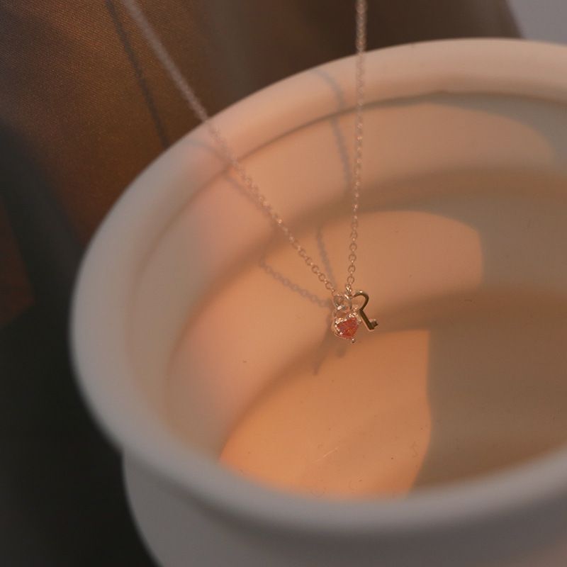 Collana con ciondolo in argento Sterling alla moda per donna, con lucchetto dell'amore, in zircone rosa, a forma di cuore, a catena, per tutti i giorni_voghion.com