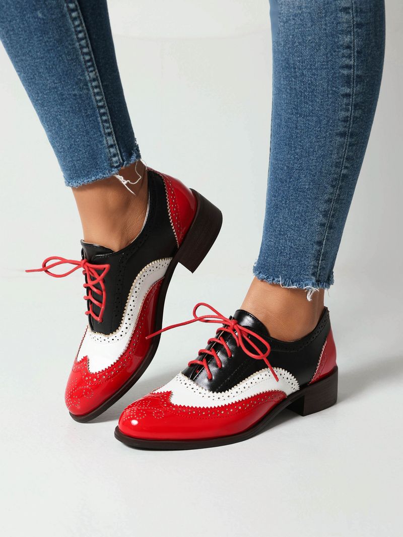 Plus-size lente enkel schoenen vintage Britse kleur contrast Braddock diepe veterschoenen damesschoenen_voghion.com