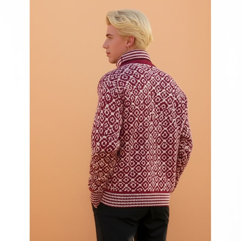 2025 Nordic Vintage Diamant Muster High-Neck Pullover Für Männer Warme & Casual Pullover Strickwaren Für Herbst/Winter Rot_voghion.com