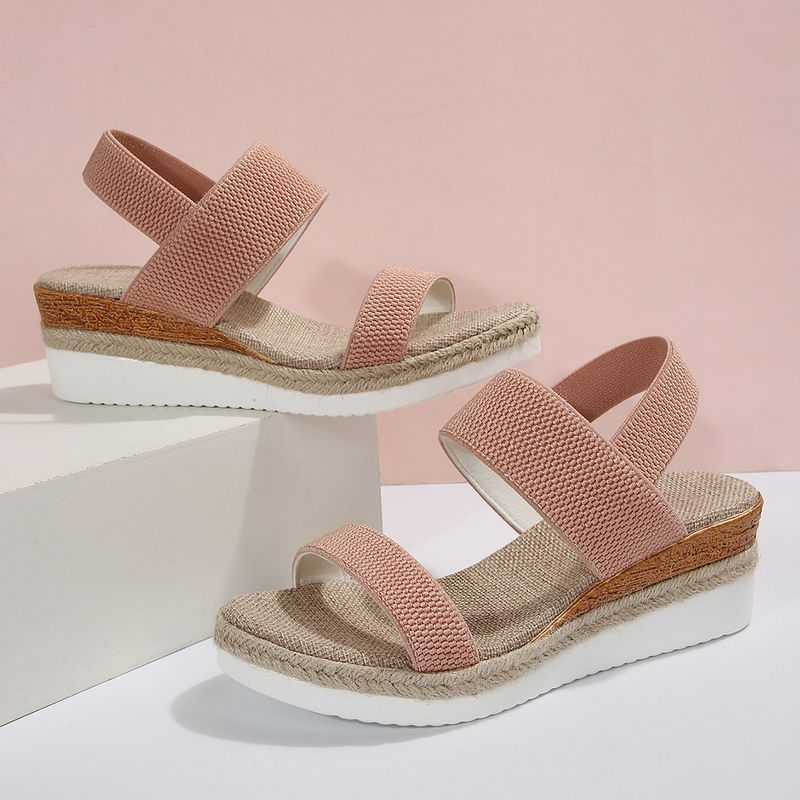 Tacón de pendiente grande para mujer verano 2023 nuevas sandalias de suela gruesa con ajuste elástico y boca de pez_voghion.com