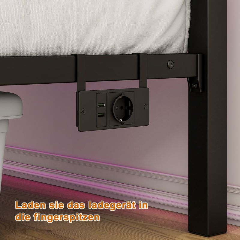 Bettgestell 120x200cm mit Kopfplatte, USB, LED, Stahlunterstützung_voghion.com