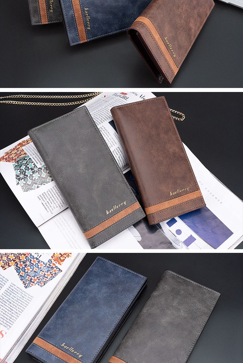 Lange Herrenbrieftasche von Baellerry im Business-Stil mit mehreren Kartenfächern, zweifach gefaltetem Design und Reißverschlussfach für Quittungen._voghion.com