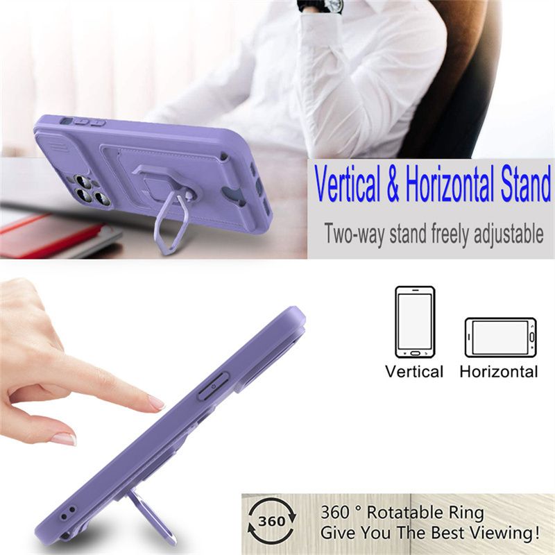 Slide Camera TPU Case 13 12 11 XR XS Magnetic Ring Card Cases For Iphone 15 14 Pro Max 16 8 7 Plus Cover_voghion.com