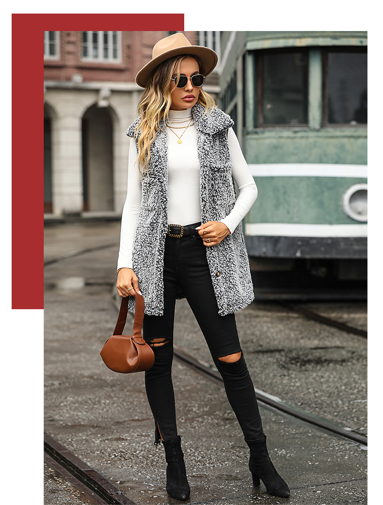 Damenbekleidung, Damen-Revers, ärmellos, lang, locker, lässig, verblasst, Blasen-Samt-Cardigan-Weste_voghion.com