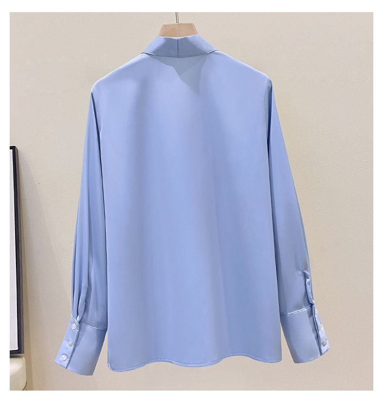 Elegante Damenbluse in Übergröße mit Schal-Fliege-Kragen – Weiches Chiffon-Langarmhemd für Büro und Freizeit_voghion.com