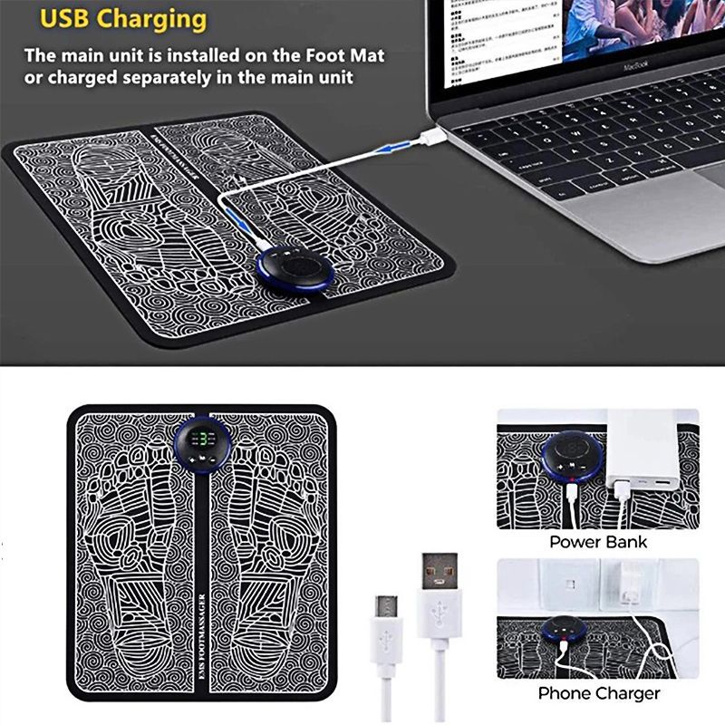EMS Fußmassagegerät Pad Reflexzonenmassage Fußakupunktur Massage Muskelstimulation Verbesserung der Durchblutung Linderung von Schmerzen USB wiederaufladbar_voghion.com