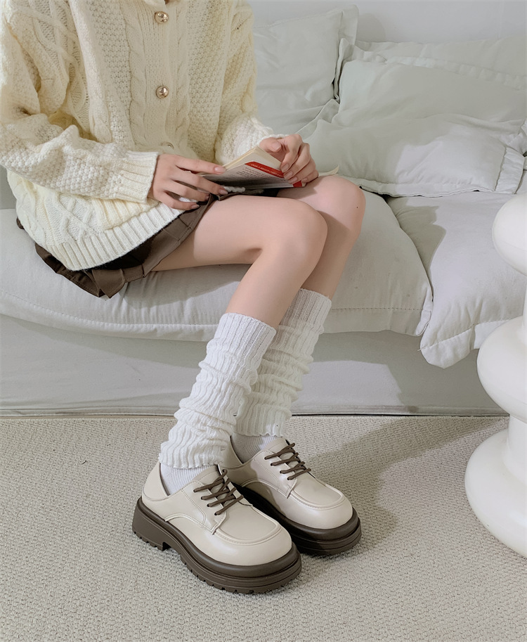 Calzini da donna in caldo cotone per autunno e inverno con doppie punte, righe verticali, calzini sovrapposti, calzini in tinta unita in stile college, coprigambe Lolita_voghion.com