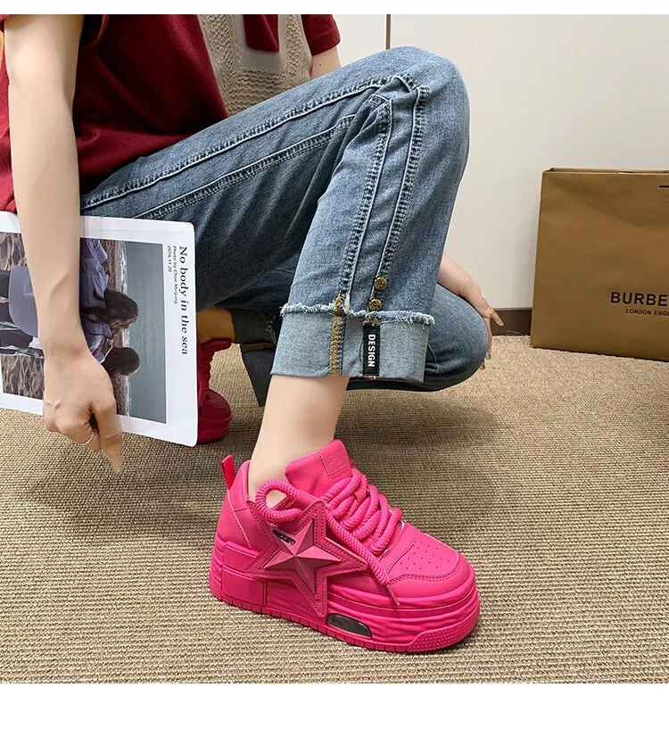 Women Shoes Fashionable Heels Fashionable Sports Shoes Baskets Plateforme En Cuir Rose Pour Femmes Semelle Optique Paisses Sans Lacet Mode D Contract_voghion.com