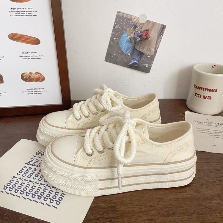 Cream thick soled canvas for women's thin spring/summer new Instagram trendy niche Korean version big head sponge cake_voghion.com