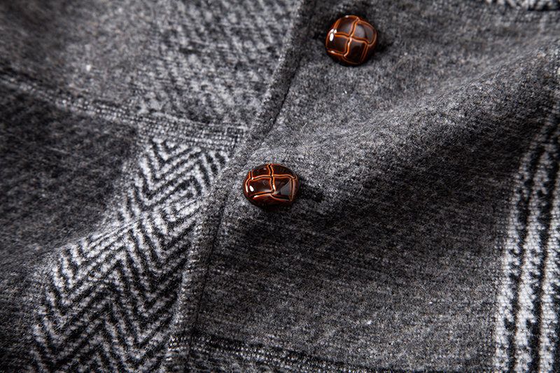 Blazer masculino slim fit de inspiração vintage com gola patchwork - Moda outono/inverno (P-2GG, xadrez cinza/vermelho/azul)_voghion.com