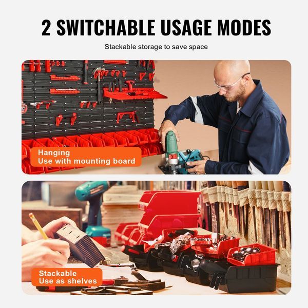 Wall Mounted Storage Bins, 30-Bin Parts Rack Organizer Garage Plastic Shop Tool With Wall Panels/Tool Holders/Hooks, Tool Organizer For Nuts, Bolts_voghion.com
