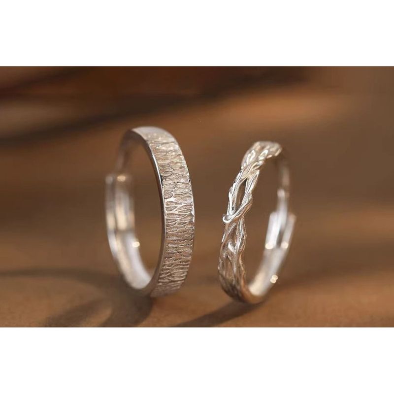 999 Pure Silver Wood Branch Statement Rings - Unisex Couple Pair, Niche Design, Ideal Valentine's Day Gift For Couples_voghion.com