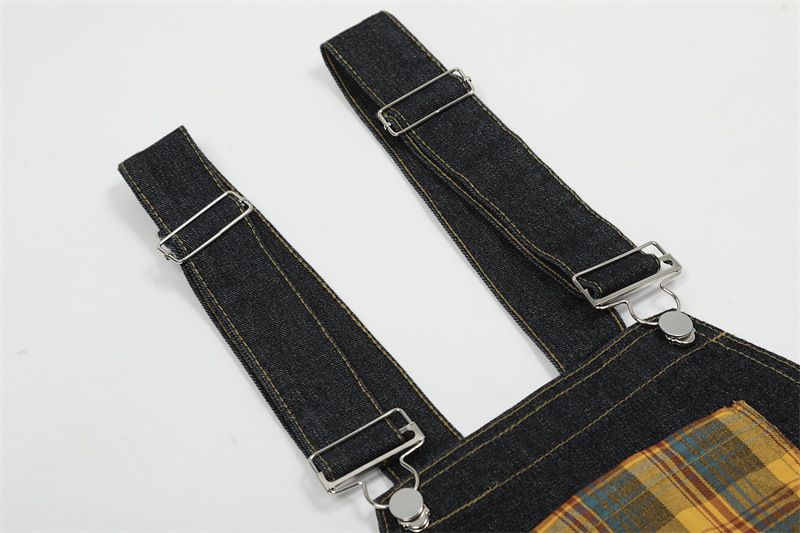 Men's Clothing Retro Niche Design Plaid Stitching Scimitar Jeans Men's And Women's Overalls Wide Leg Mopping Pants_voghion.com