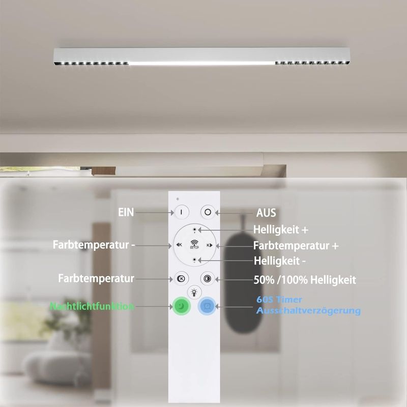Glitzerlife Deckenlampe LED Deckenleuchte Schlafzimmer - Moderne 107CM Wohnzimmerlampe 32W Lang Küchenlampe Dimmbar Mit Fernbedienung Büro Deckenbeleuchtung Panel_voghion.com