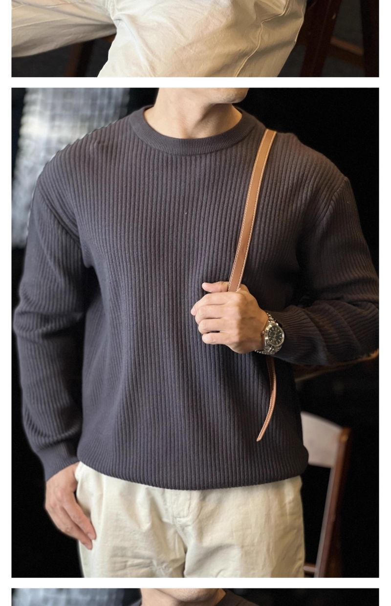 Men's Vertical Striped Knit Sweater - Casual Long Sleeve Crewneck Pullover For Autumn & Winter_voghion.com