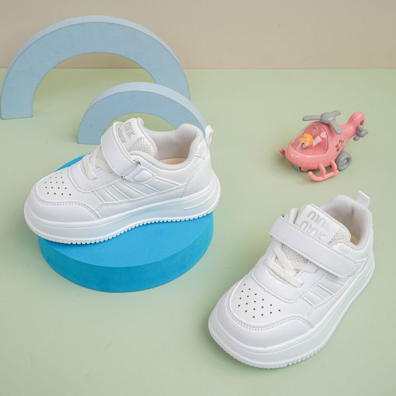 Jimmy Bear Boys' Autumn 2025 White Shoes Rotating Button Breathable Leather Waterproof Sneakers Casual Versatile_voghion.com