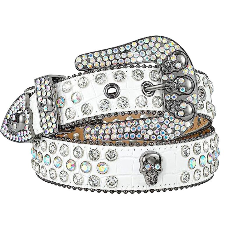 Dekorativer Ins Style Totenkopf High-End Strass Y2K Mode Damen Nieten Herrengürtel_voghion.com