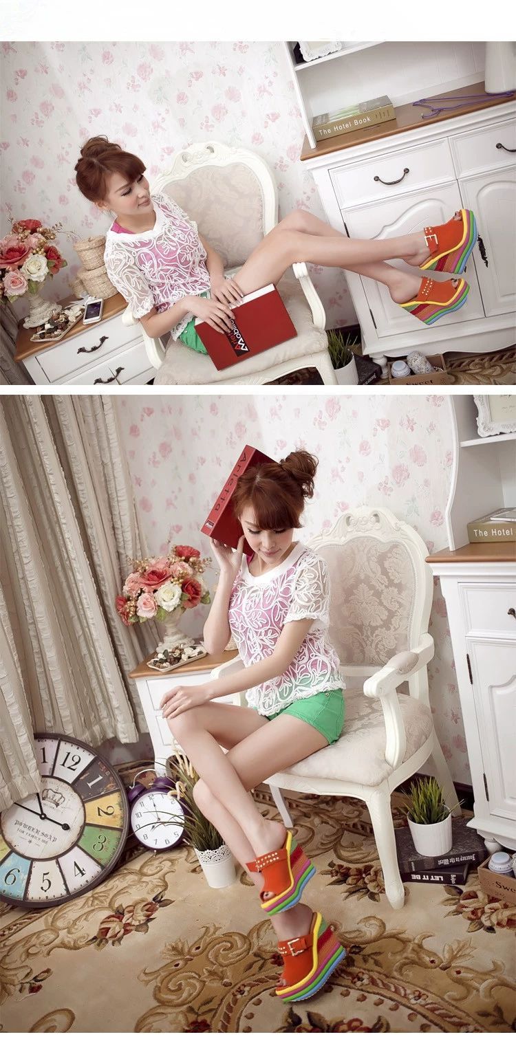 Damskor Nya Högklackade Platåskor Äkta Läder Fiskmunnstofflor Färgmatchande Regnbågsskor Vattentäta Platåkil Sandaler_voghion.com