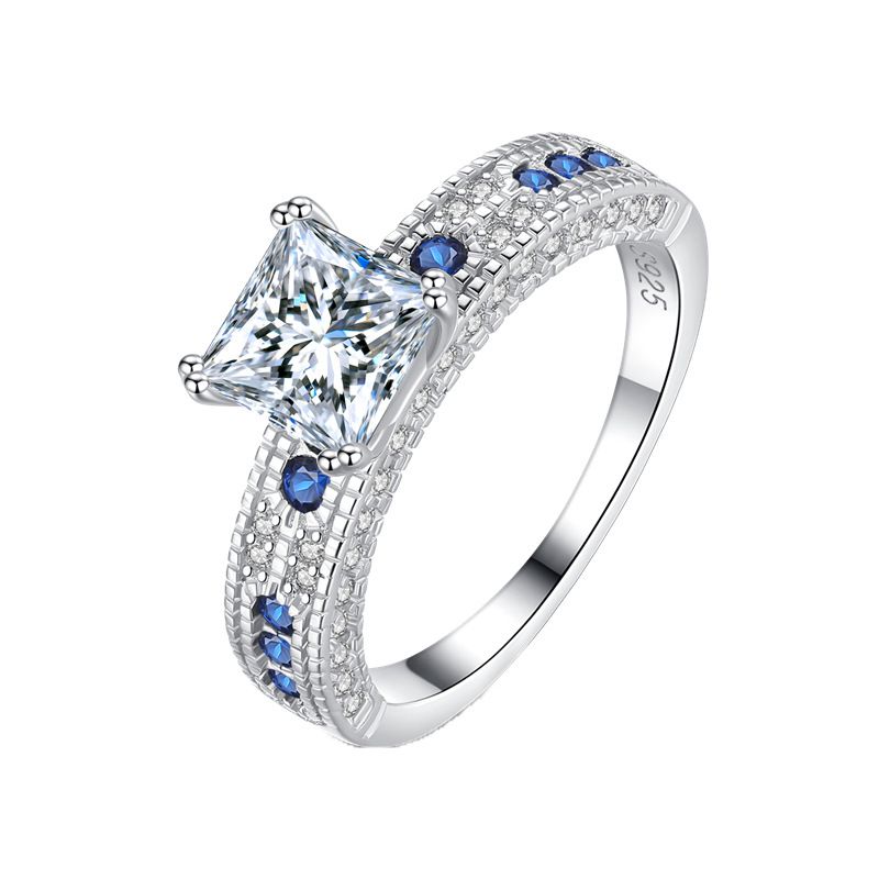 Anello di fidanzamento in argento sterling con moissanite, di lusso, leggero e di forma quadrata, per donna_voghion.com