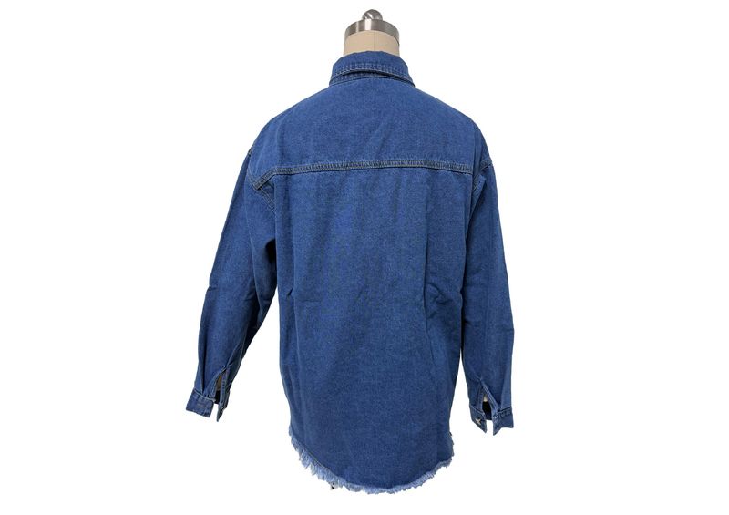 Damenbekleidung Übergroße Jeansjacke Lässiges langärmeliges Jeanshemd Distressed-Jeansjacke_voghion.com