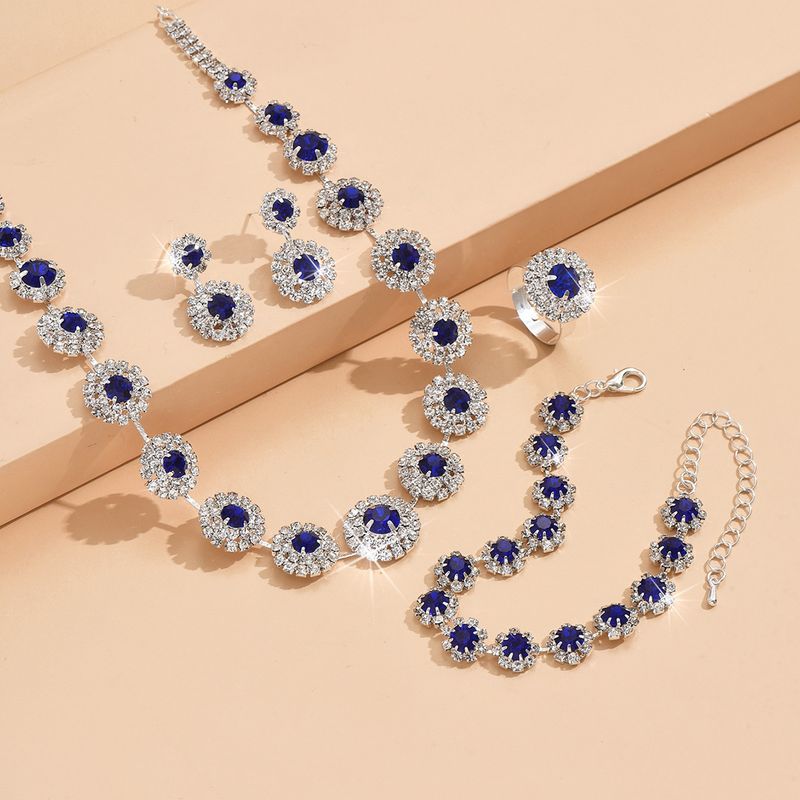 Moda sposa set gioielli da sposa collana orecchini braccialetto anello rotondo accessori per abiti minimalisti_voghion.com