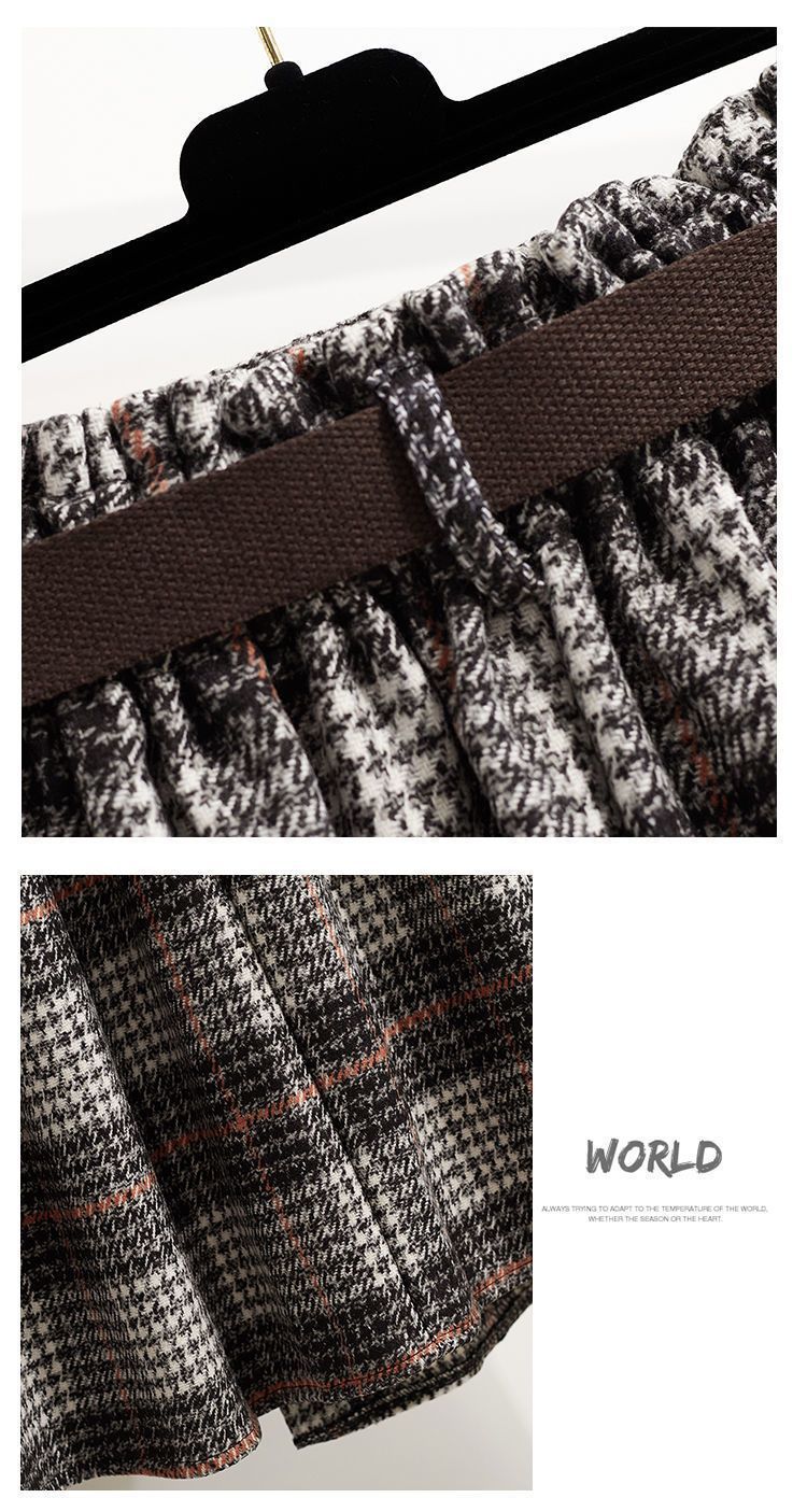 Gonna a ruota irregolare a quadri in lana per abbigliamento da donna, nuova gonna retrò primaverile e autunnale, gonna a vita alta sottile e di media lunghezza_voghion.com