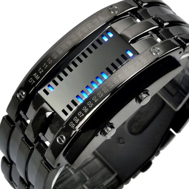 TADA1104 erkek kişiselleştirilmiş kol saati çift sıra ışık led su geçirmez saat paslanmaz çelik elektronik saat_voghion.com