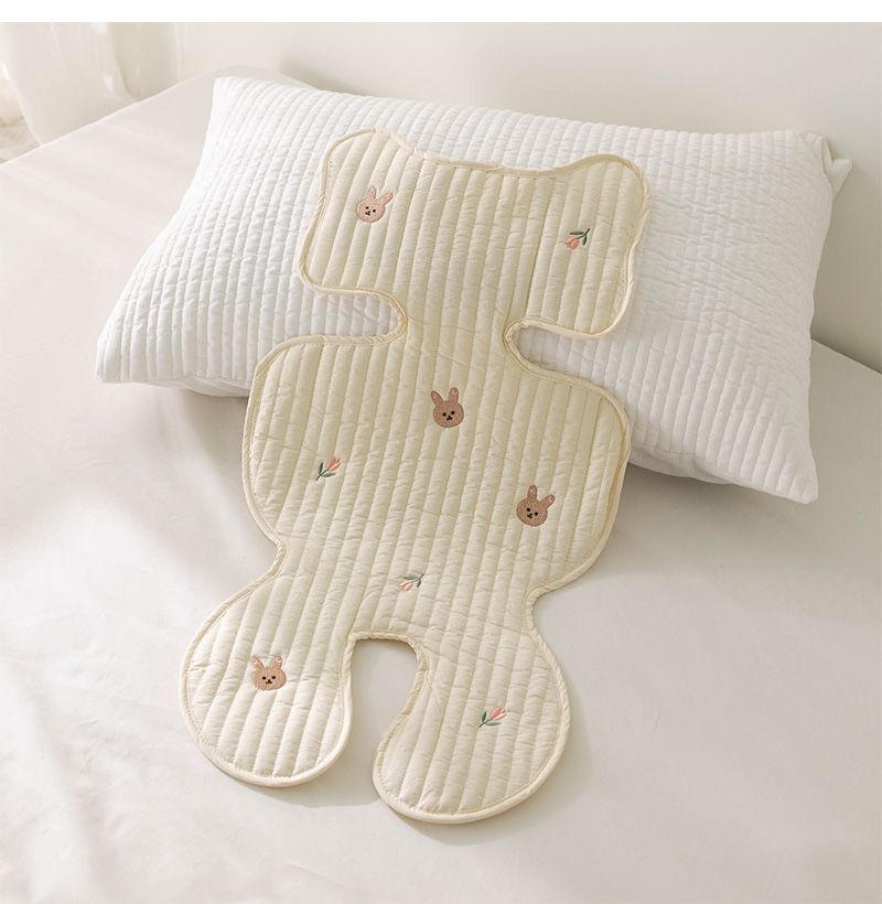 Cojín para asiento de cochecito de bebé, cojín con bordado de conejito de oso, para todas las estaciones, algodón, transpirable, colchón para carrito, accesorios para cochecito de bebé recién nacido_voghion.com