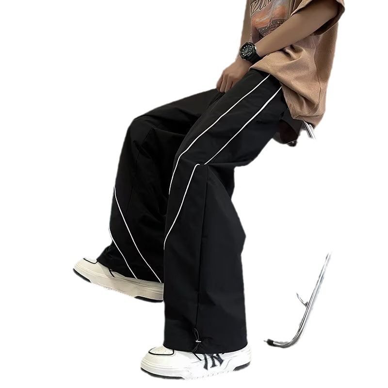 Premium Products Premium Products Zipper High Street Ins Trendy American Vibe Style Casual Long Men's Loose Straight Wide Leg Mop Pants_voghion.com