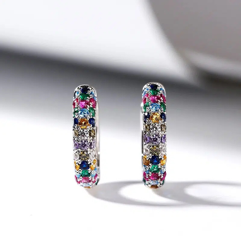 Cao Shi's Colorful Zircon Buckles For Women's Ins With A Small Crowd Design Sense, Advanced Sense Ear Rings, Simple And_voghion.com