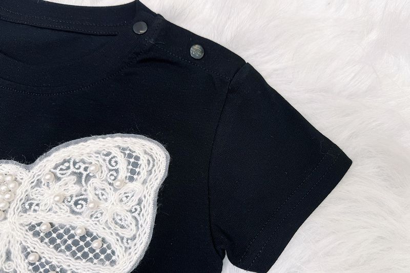 Mamm & Kanner Elteren-Kand Summerkleeder, schwaarzt Kotteng T-Shirt, koreanesch Versioun vun enger Famill vun dräi Puppelchers-Romper Krabbelkleeder_voghion.com