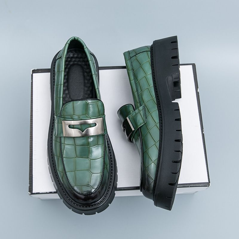 ShoeVault Thick-Soled Loafers Cross-Border Large Size New Leather Fashionable Men's Business Slip-On Formal Shoes_voghion.com