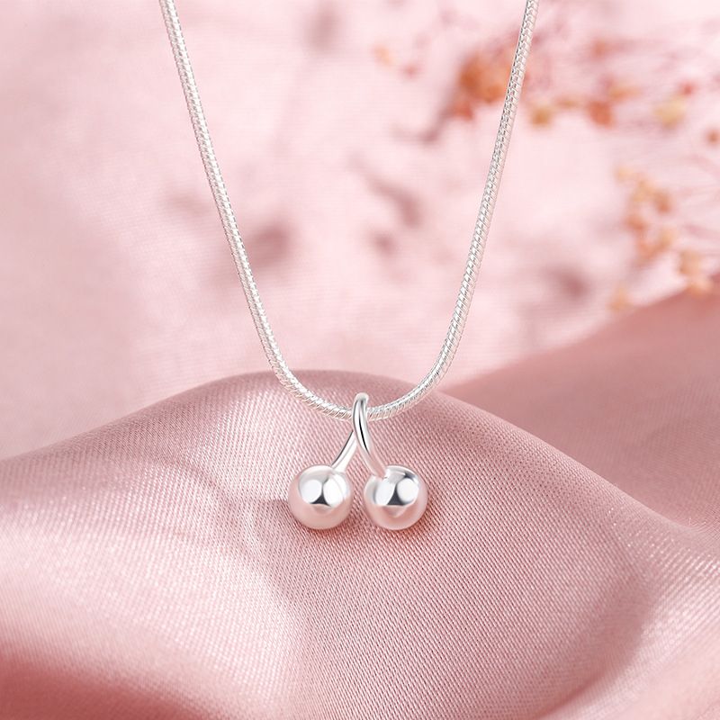 Carlini's Silver Pure Silver, collier femme haut de gamme, petit et moyen métal, pendentif cerise_voghion.com